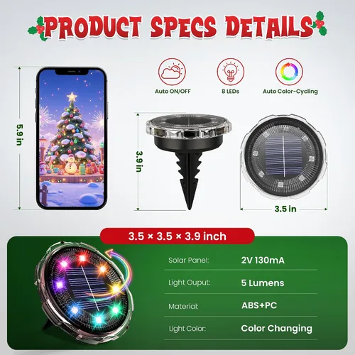 Vista 4 de SOLPEX Luces solares navideñas para exteriores, paquete de 10 unidades que Cambio