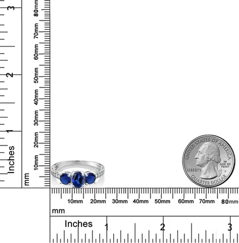 Vista 40 de Gem Stone King Anillo de compromiso de 3 piedras preciosas de oro blanco de 10 quilates con piedra natal y diamantes cultivados en laboratorio