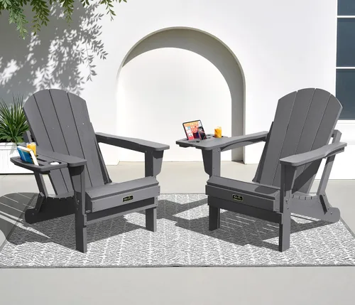 Vista 20 de SERWALL Silla Adirondack plegable para exteriores, silla de patio con portavasos - Ejército