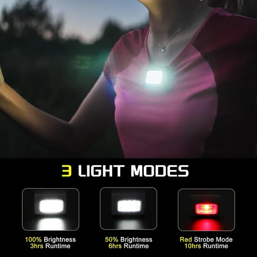 Vista 2 de Molrebe Paquete de 2 luces de correr con clip, luces LED de seguridad magnéticas recargables con luz estroboscópica roja, impermeable, carga USB