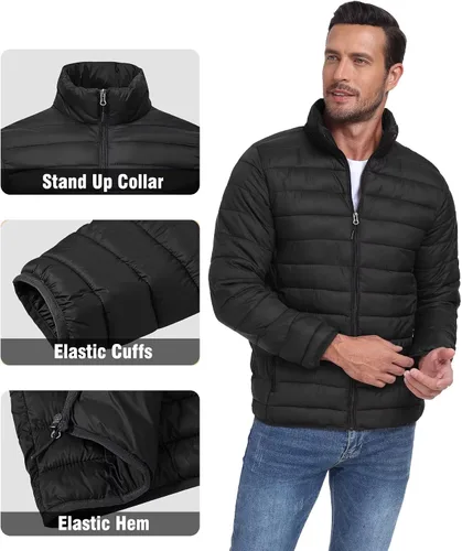 Vista 4 de Abrigos de invierno para hombre, térmicos, ligeros, acolchados, impermeables, cálidos, con bolsillos con cremallera