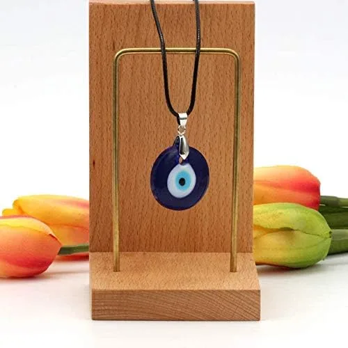 Vista 2 de Flzaitian Collar de ojo malvado, cuerda de cuero de cristal azul para mujer, collar de protección de la suerte