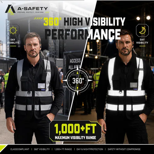 Vista 3 de A-SAFETY Chaleco de Seguridad Reflejante de Alta Visibilidad con Logo Personalizado (XS-8XL)