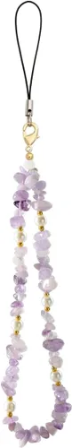 Vista 11 de Correa de muñeca para teléfono, con piedras preciosas naturales, con cuentas para teléfono celular, para mujeres y niñas (negro)