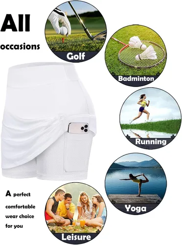 Vista 5 de BLEVONH Faldas de tenis de verano para mujer con pantalones cortos debajo, para pickleball, atletismo, entrenamiento y golf con bolsillos