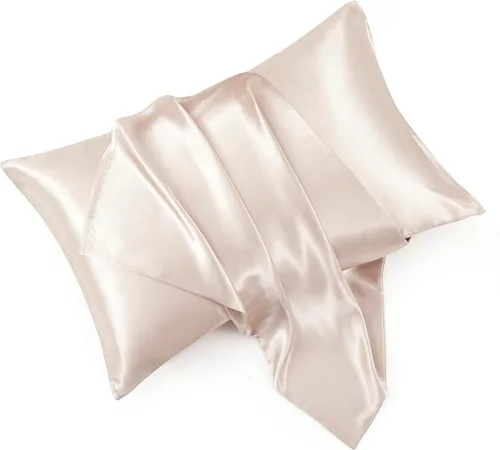 Vista 12 de Juego de 2 fundas de almohada de satén negro estándar con cierre de sobre, funda de almohada de seda negra para cabello y piel (20 x 26 pulgadas)