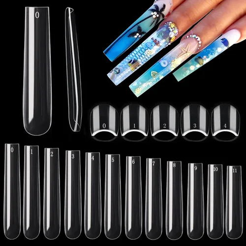 Vista 15 de 312 piezas de puntas de uñas de tacón extra largas para uñas acrílicas profesionales, puntas de uñas de tacón de media cubierta 4XL, extensión