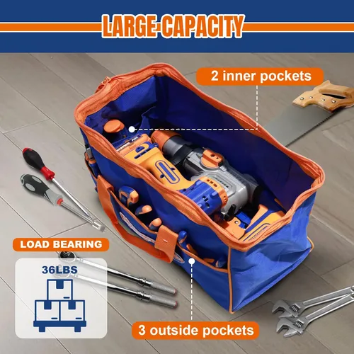 Vista 2 de WTG3A16 - Bolsa de herramientas de 16 pulgadas, bolsa de herramientas con múltiples bolsillos con material impermeable y diseño de boca ancha