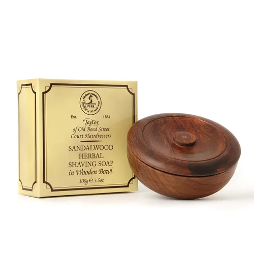 Vista 3 de Taylor of Old Bond Street Jabón de afeitar de sándalo para hombre, cuenco de madera, 3.5 onzas