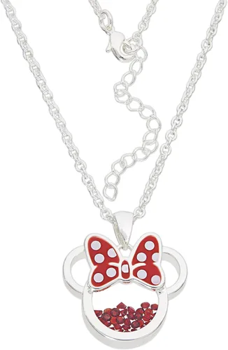 Vista 5 de Disney Women and Girls Birthstone Jewelry - Minnie Mouse Cubic Zirconia Shaker Pendant Necklace Silver Plated 182 Extender