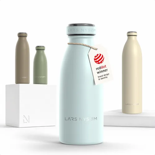 Vista 73 de LARS NYSØM Botella de agua aislada de acero inoxidable de 12 onzas, 17 onzas, 25 onzas, 34 onzas, 51 onzas, frasco térmico aislado para bebidas