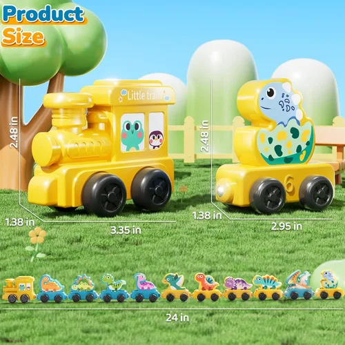 Vista 6 de JUKUDAHU Juguetes Magnéticos, juego de tren de dinosaurio para niños pequeños de 1, 2, 3, 4 años, juguetes de dinosaurio para niños, juguete