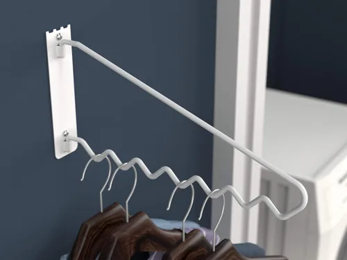 Vista 5 de ClosetMaid Barra de valet colgante para instalación en pared o puerta, accesorios incluidos, diseño plegable, acero duradero, color blanco