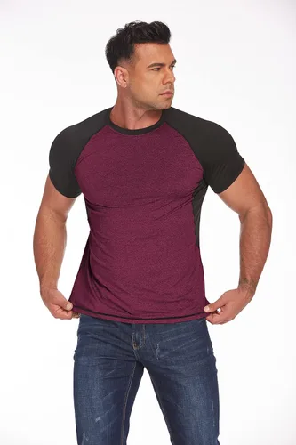 Vista 2 de COOrun Camisetas deportivas para hombre de manga raglán corta que absorbe la humedad suelta gimnasio entrenamiento Tops de secado rápido camisetas