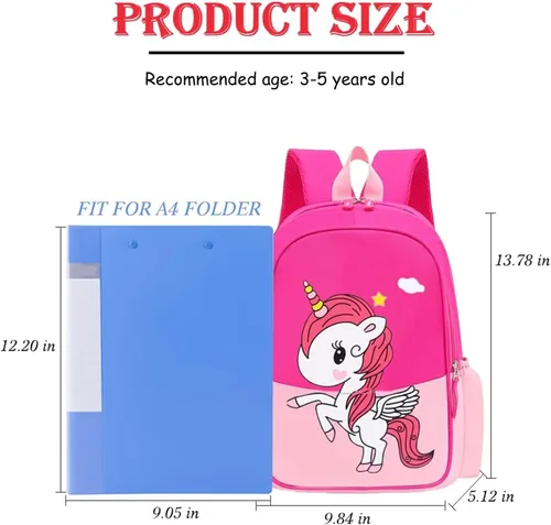 Vista 3 de Mochila de viaje para niños y niñas de preescolar con diseño de dibujos animados, ligera, fresca y bonita, con bolsa de almuerzo, Unicornio rosa M
