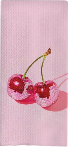 Vista 8 de Toallas de Cocina Coquette con Lazo Rosa Bola de Discoteca, Toallas de Mano Preppy Rosa para Baño, Decoración de Baño Coquette Preppy, Toallas