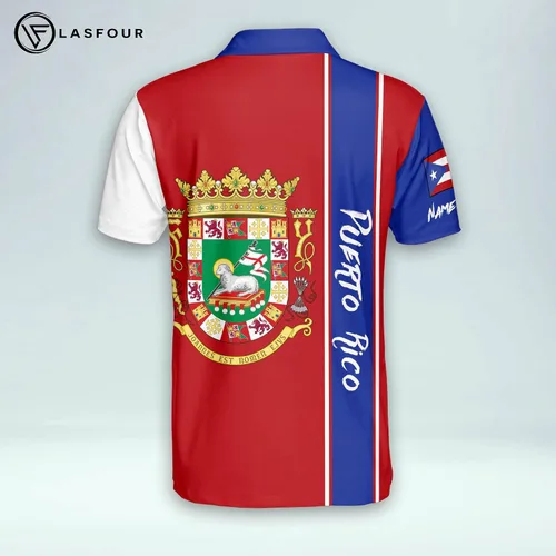 Vista 3 de LASFOUR Camisetas personalizadas de Puerto Rico para hombre camisas puertorriqueñas polo rojo de Puerto Rico para hombre de manga corta