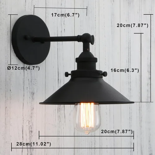 Vista 2 de Permo - Iluminación clásica industrial de metal, candelero de pared, lámpara de pared ajustable de 180 grados. Negro