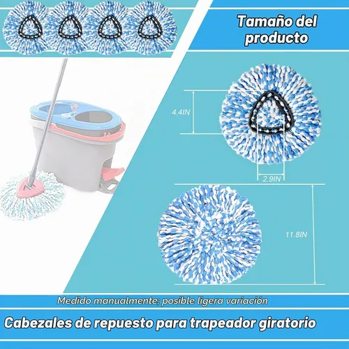 Vista 3 de Paquete de 2 cabezales de repuesto para trapeador giratorio, 100% microfibra, fácil de reponer la fregona