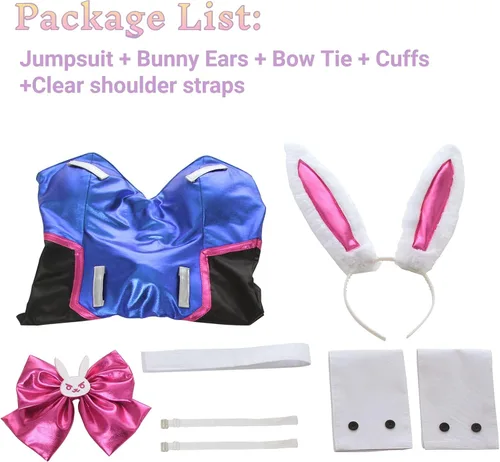 Vista 4 de NSPSTT Disfraz de conejo para mujer disfraz de Dva de conejo traje sexy para cosplay de Hana Song Claro