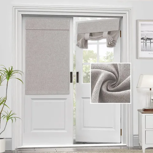 Vista 25 de H.VERSAILTEX - Cortinas para puerta francesa de lino con textura, persianas de privacidad impermeables para ventana de cocina, oscurecimiento