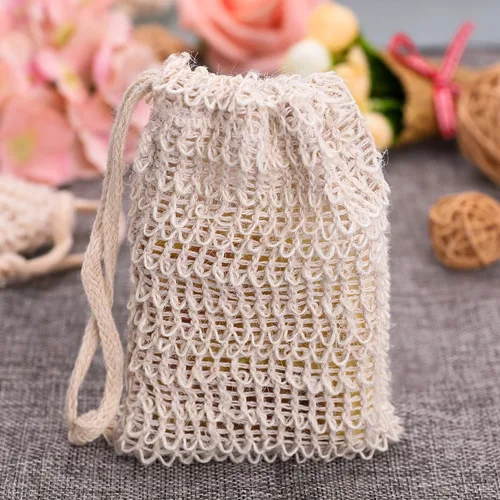 Vista 6 de Bolsa de jabón exfoliante de lino y algodón, 15 unidades para hacer espuma y secar, ducha, fregador