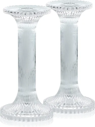 Vista 9 de Ner Mitzvah Juego de 2 portavelas de cristal de 3 pulgadas de alto para velas cónicas