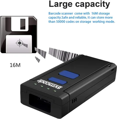 Vista 6 de Symcode Escáner de código de barras Bluetooth, 3 en 1 Bluetooth y USB con cable y escáner de código de barras inalámbrico de 2.4 G, escaneo