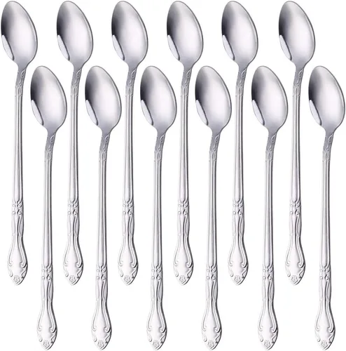 Vista 56 de Cucharas de sopa, cucharas redondas de acero inoxidable para caldo con borde de flor, juego de 12 piezas de acero inoxidable para café, azúcar