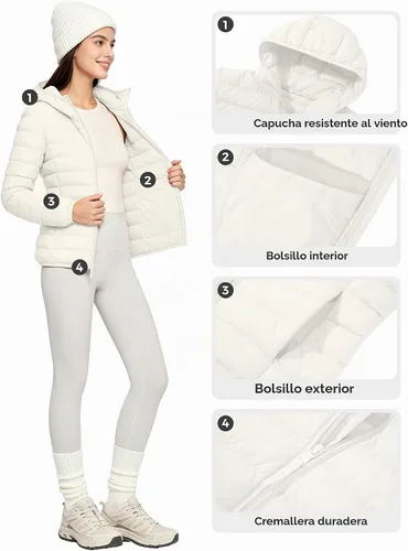Vista 6 de Wantdo - Chaqueta de plumón corto con capucha para mujer Beige