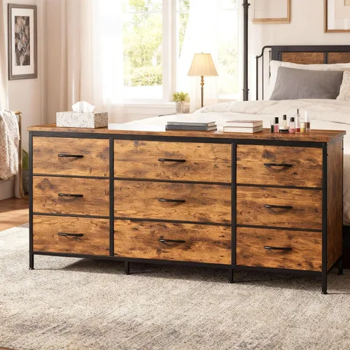 Vista 10 de EnHomee Cómoda para dormitorio, soporte de TV de 9 cajones para TV de 55 o 60 pulgadas, gran centro de entretenimiento, cómoda ancha para armario
