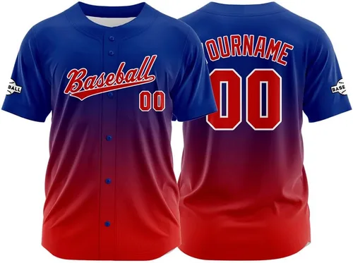 Vista 7 de Camiseta de béisbol con degradado personalizado, nombre, número y logotipo personalizados para hombres, mujeres y niños