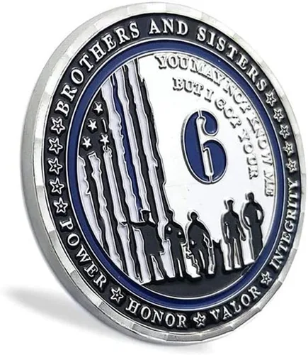 Vista 4 de Moneda de desafío de oficial de policía de línea azul fina, moneda de oración recoger