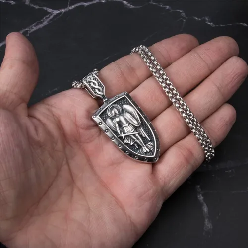 Vista 4 de ELFASIO Colgante de San Miguel medalla de San Cristóbal medallas de San Benito collar de cruz de Jesús para hombres y mujeres colgante de acero