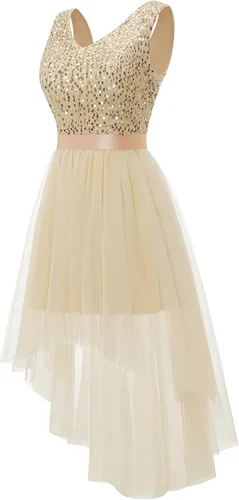 Vista 2 de Dressystar Vestido de lentejuelas brillantes con purpurina para mujer, vestido de cóctel de graduación, boda, vestido de fiesta formal de tul