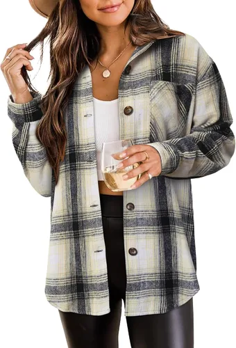 Vista 64 de ZOLUCKY Chaqueta de manga larga con botones para mujer, talla grande, blusas