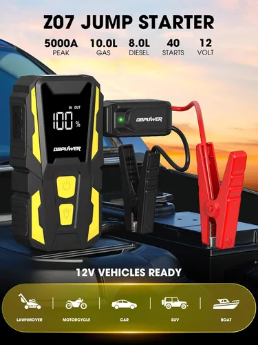 Vista 9 de DBPOWER Arrancador de 5000 A, arrancador de batería de coche de 74 Wh para motores de hasta 10,0 L de gasolina y 8,0 L de diésel, paquete de batería