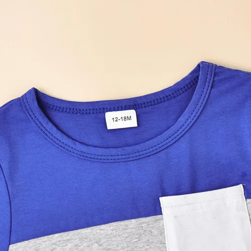 Vista 28 de Ropa para bebé niño pequeño, trajes de verano de manga corta, camiseta de retazos y pantalón con bolsillo, conjunto de 2 piezas, 12 meses a 4 años