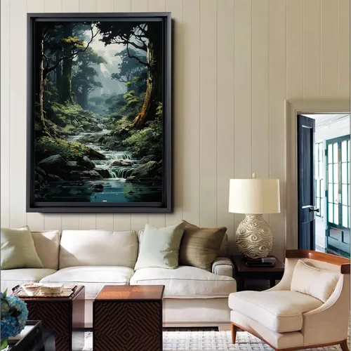 Vista 3 de Waterfall print canvas print, fantasy wall art, watercolor print, high fantasy, nature landscape wall art for living room