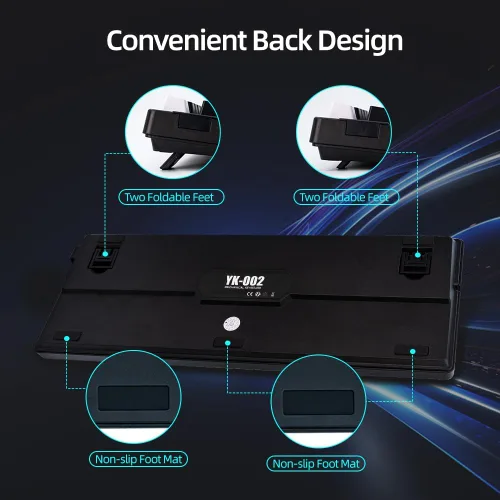 Vista 7 de Teclado mecánico para juegos, llave completa, compacto, con cable, retroiluminado, RGB, interruptores rojos, intercambiables en caliente, USB C
