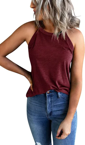 Vista 2 de Yuccalley Camiseta sin mangas para mujer, cuello alto, sin mangas, con espalda cruzada, estilo casual