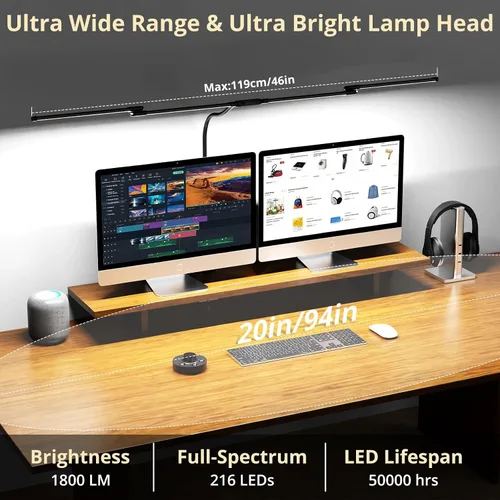 Vista 2 de Lámpara de escritorio, lámparas de escritorio con abrazadera para el hogar y la oficina, lámpara de mesa de cuello flexible de 24 W, lámpara