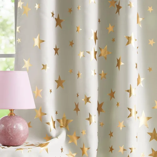Vista 13 de Treatmentex Cortinas Blackout Completas Gold Star Negras para Dormitorio de Niños Varones, Paneles de Ventana con Acabado Metálico para Cuarto