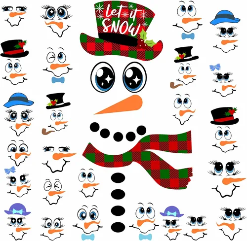 Vista 7 de Calcomanías de cara de muñeco de nieve para manualidades, calcomanías de vinilo de Navidad, calcomanías de caras de muñeco de nieve para adornos