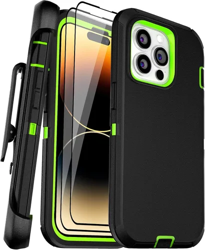 Vista 9 de Funda para iPhone 14 Pro Max de 6.7 pulgadas con 2 protectores de pantalla y soporte de funda de clip para cinturón, resistente protección de cuerpo