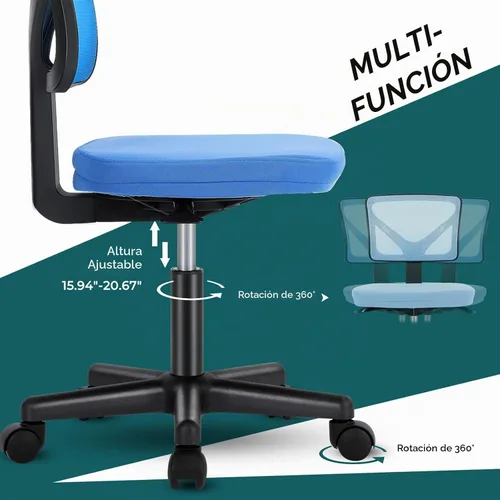 Vista 8 de DUMOS Sillas de oficina pequeñas con ruedas, ergonómicas ajustables para escritorio en casa, silla giratoria con ruedas, sin brazos, cómoda malla