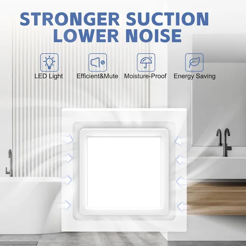 Vista 7 de Extractor de baño con luz, 141 CFM 0.7 Sones, diseño de cableado integrado