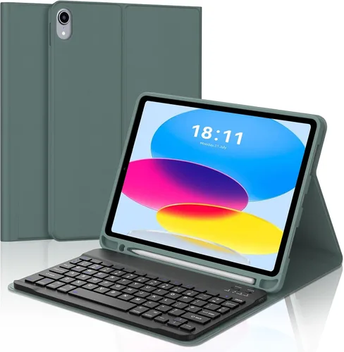 Vista 15 de KVAGO Funda para iPad (A16) de 11ª y 10ª generación con teclado, teclado desmontable inalámbrico retroiluminado de 7 colores, funda de teclado folio