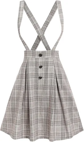 Vista 3 de DRESSFO Conjunto de falda de 2 piezas para mujer, falda de tirantes de cintura alta, falda acampanada con tirantes y parte superior con hombros