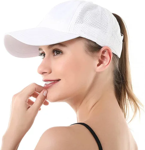 Vista 5 de Koreshion Gorra de béisbol para mujer, con diseño de cola de caballo cruzada, ajustable, de secado rápido, con moño, de malla